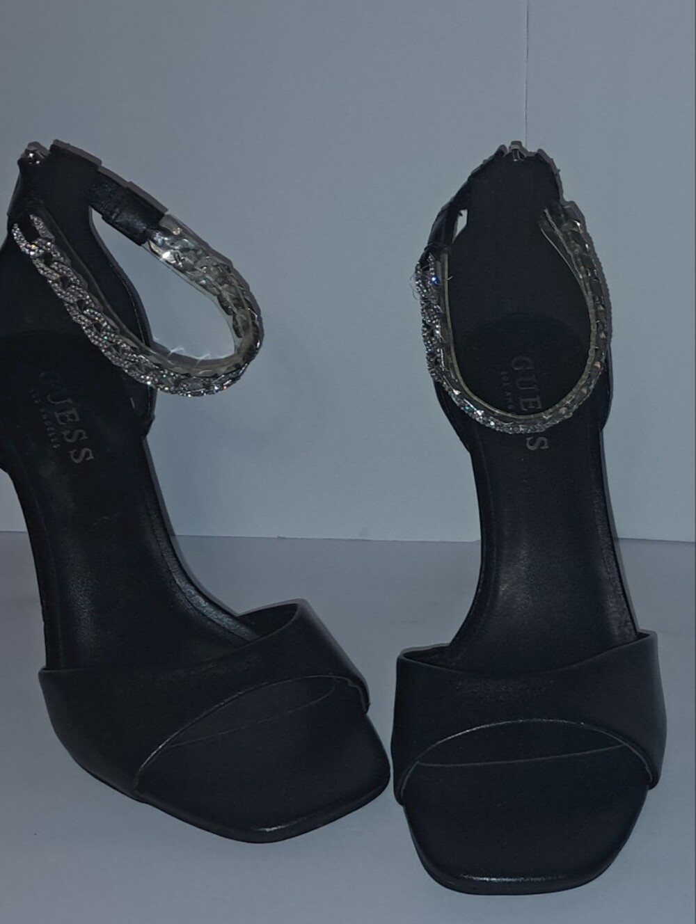 Guess Black Heeled Sandals with Crystal Ankle Strap